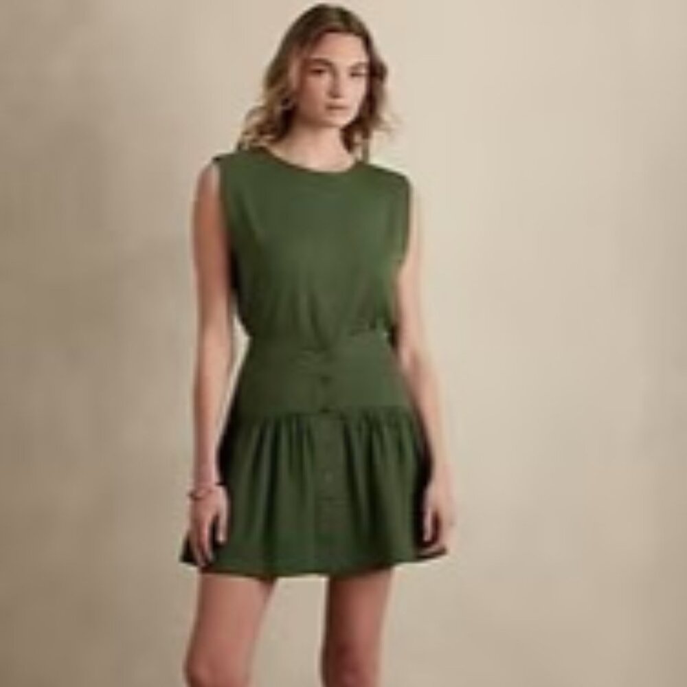 Banana Republic Green Pleated Button Down Skirt Size‎ L, NWT   /B3